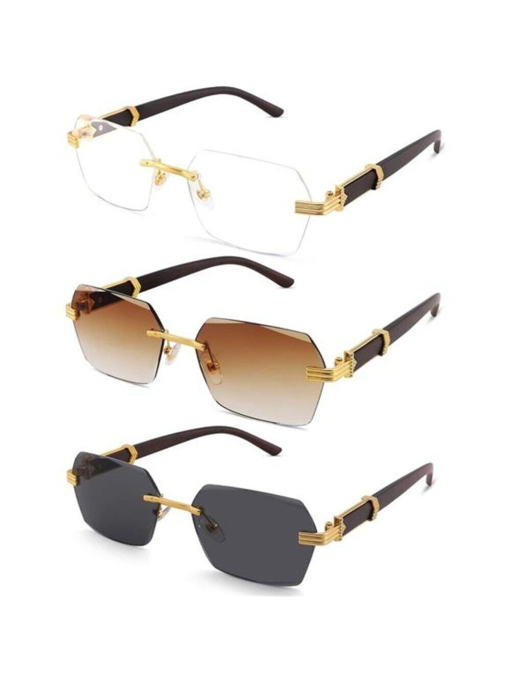 Rimless Sunglasses Men Women Y2K Retro Rectangle Frameless Square UV400 Shades